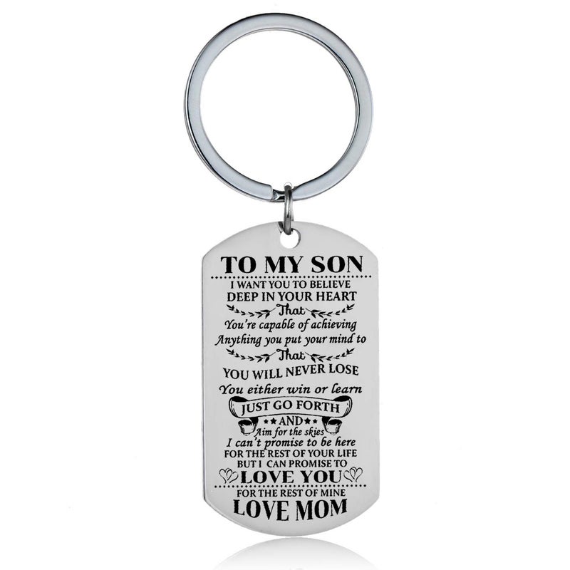 YEEQIN Son Keychain Key Ring Believe Inspirational Gifts From Dad Mom Birthday Graduation Christmas Gifts (Son Keychain From Mom) - Image 1